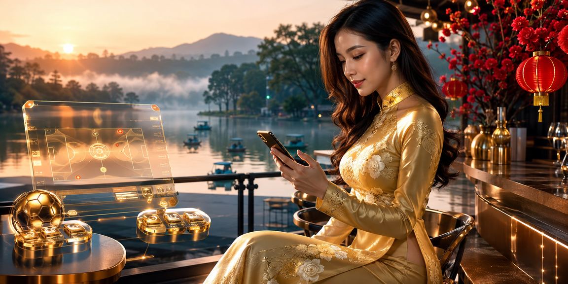 Người phụ nữ mặc áo dài chơi casino trên điện thoại tại Đà Lạt